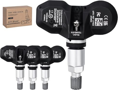 مجموعة من 4 مستشعر ضغط الإطارات TPMS 433 ميجاهرتز متوافق مع Volkswagen Tiguan L Touran L Kailuwei Golf Jetta Passat Lingdu Audi A3 A5 Q5L A6 A4 Q2 Q7 Q8 TTRS RS3 RS5 يستبدل # 5Q0907275 36106798872 in Kuwait
