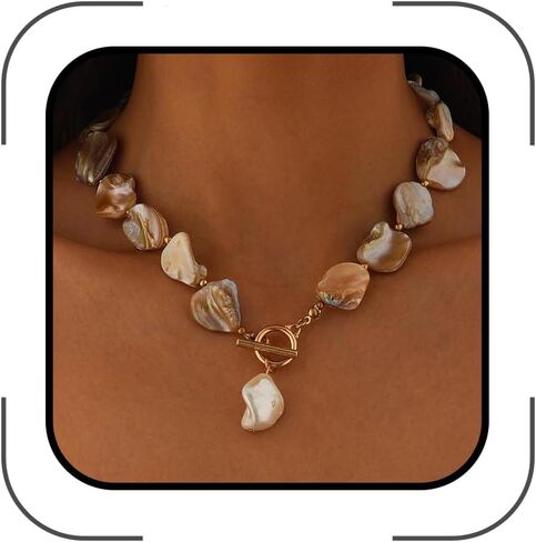 Boho Chunky Shell Necklace for Women Baroque Pearl Pendant Necklaces Irregular Shell Beaded Choker Necklace Trendy Vacation Jewelry Accessories in Saudi Arabia