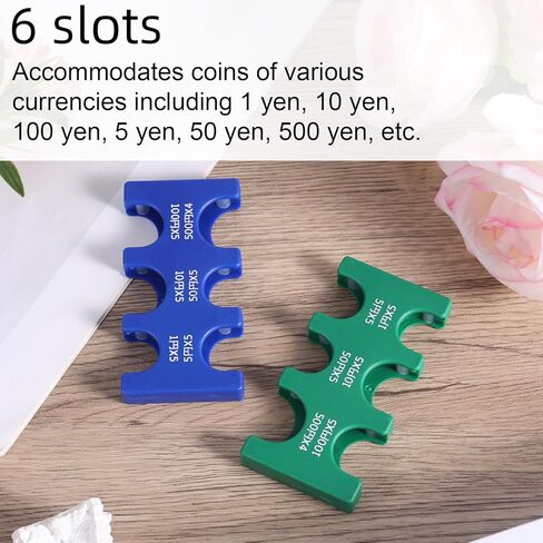 2pcs Japanese Yen Coin Holders, Plastic JPY Coin Collector Dispenser with 6 Slots Rectangular Car Change Organizer Collection Purse for Travel (Orange, Purple) in Saudi Arabia