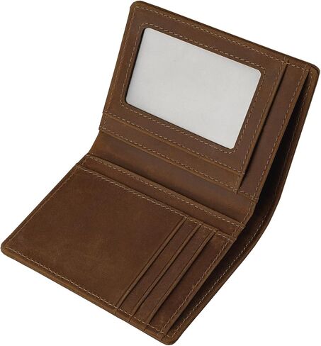 Men’s Vertical Bifold Wallet, Slim Full-Grain Leather RFID Blocking Wallet with ID Window – Front Pocket Leather Wallet, 7 Card Slots, 2 Cash Pockets, Gift Box (Dark Brown) in Saudi Arabia