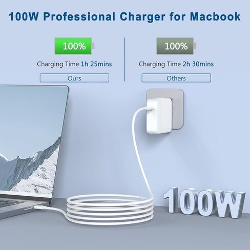 شاحن Mac Book Pro/Air بقدرة 106 واط، ومحول طاقة USB C سريع لشاحن Mac متوافق مع MacBook Pro وMacBook Air وiPad Pro الجديد وجميع أجهزة USB C، وكابل شحن USB-C إلى C بطول 7.2 قدم in Kuwait