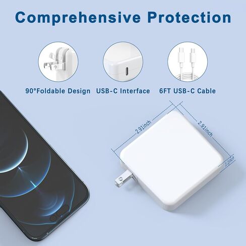 شاحن Mac Book Pro/Air بقدرة 106 واط، ومحول طاقة USB C سريع لشاحن Mac متوافق مع MacBook Pro وMacBook Air وiPad Pro الجديد وجميع أجهزة USB C، وكابل شحن USB-C إلى C بطول 7.2 قدم in Kuwait