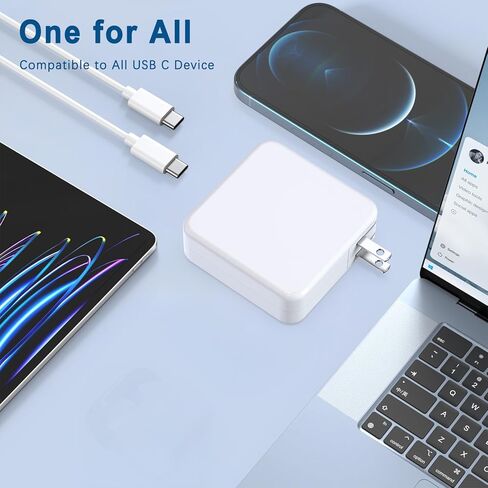 شاحن Mac Book Pro/Air بقدرة 106 واط، ومحول طاقة USB C سريع لشاحن Mac متوافق مع MacBook Pro وMacBook Air وiPad Pro الجديد وجميع أجهزة USB C، وكابل شحن USB-C إلى C بطول 7.2 قدم in Kuwait