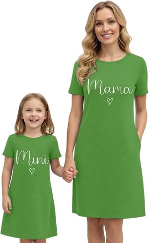 فساتين Mommy and Me فستان متطابق للأم والابنة مع جيوب فستان ماما قصير الأكمام بأكمام قصيرة in Kuwait