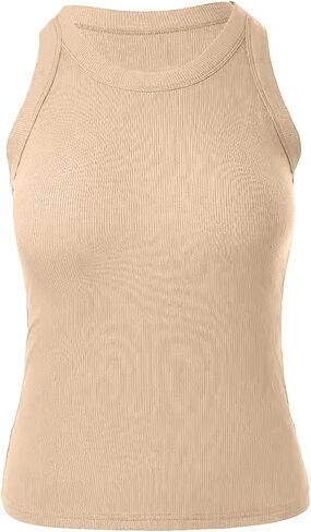 Womens Sleeveless High Neck Tank Tops Fashion Summer Casual Workout Yoga Cami Basic Slim Fit Ribbed Racerback Top Shirt in Saudi Arabia