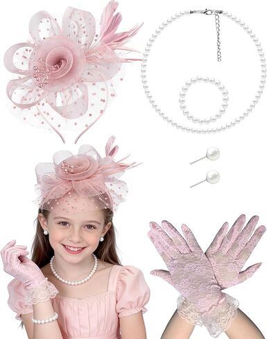 Gril Tea Party Hat 2025 Fascinators مع قفازات قفازات قفازات لزفاف الكنيسة 1920s إكسسوارات in Saudi Arabia