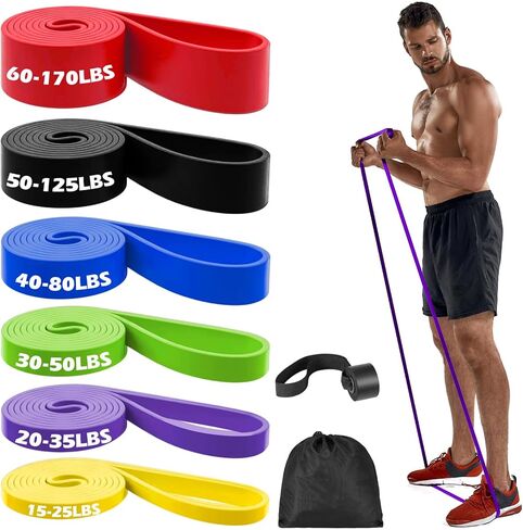 Zacro Resistance Bands, 6 Resistance Levels Pull Up Assistance Bands, Exercise Bands for Men&Women, Heavy Duty Resistance Band Set with Door Anchor, for Working Out, Muscle Training, Physical Therapy in Kuwait