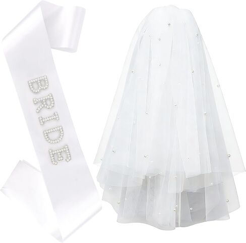 White Wedding Veil & Pearl Letter Bride Sash – Ideal Wedding, Engagement, Bachelorette Party & Bridal Shower Decorations in Saudi Arabia