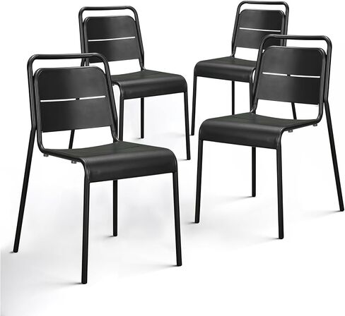Metal Dining Room Chairs, Heavy Duty Stackable Chairs, Support Up to 380 lb, No Assemble, Kitchen Chairs Set of 4, Space Saving Seating for Home, Living Room, Waiting Room, Outdoor in Kuwait