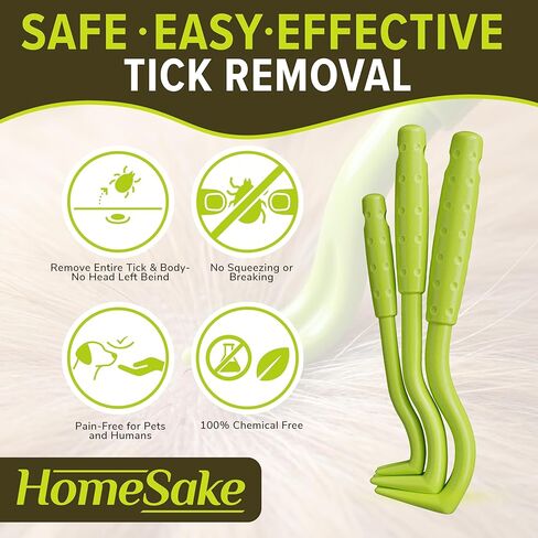 Homesake - أداة إزالة القراد للكلاب والقطط والبشر - عبوة واحدة من 3 - ملاقط تويستر لإزالة القراد بدون ألم - أداة إزالة القراد للكلاب - أداة سحب القراد تزيل الرأس والجسم - تتضمن دليل المستخدم in Kuwait