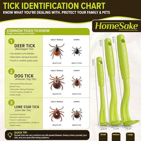 Homesake - أداة إزالة القراد للكلاب والقطط والبشر - عبوة واحدة من 3 - ملاقط تويستر لإزالة القراد بدون ألم - أداة إزالة القراد للكلاب - أداة سحب القراد تزيل الرأس والجسم - تتضمن دليل المستخدم in Kuwait