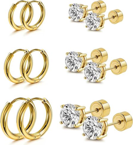 Hypoallergenic Stud Hoop Earrings for Women, Surgical Stainless Steel, Small Flat Back, Silver, Cartilage Piercing Jewelry Set in Saudi Arabia