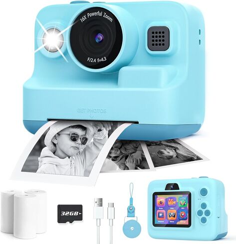 Dylanto Kids Camera Instant Print,1080P Kids Instant Cameras That Print Photos,Christmas Birthday Gifts for Girls Age 3-12,Portable Toy for 3 4 5 6 7 8 9 10 Year Old Girls Boys-Blue in Kuwait