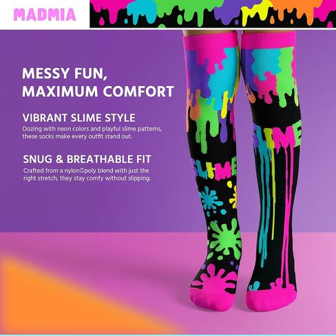 Slime Socks, Cool Knee-High Socks With Messy Colourful Goodness, Being Covered In Slime Has Never Felt Better! in Saudi Arabia