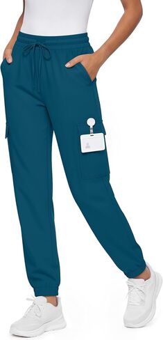 Women's Scrubs Pants Stretchy Cargo Joggers Drawstring Elastic Waist Yoga Slim Fit Medical Bottoms with 4 Pockets in Saudi Arabia