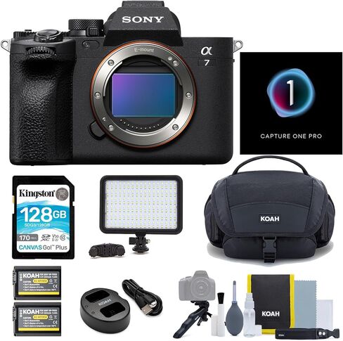 كاميرا Sony Alpha A7IV E-Mount بعدسة قابلة للتبديل بدون مرآة مع حزمة مستشعر إطار كامل مع لوحة إضاءة LED، وحقيبة كاميرا، وبطاقة ذاكرة 128 جيجابايت وملحقات الكاميرا (6 عناصر) in Saudi Arabia