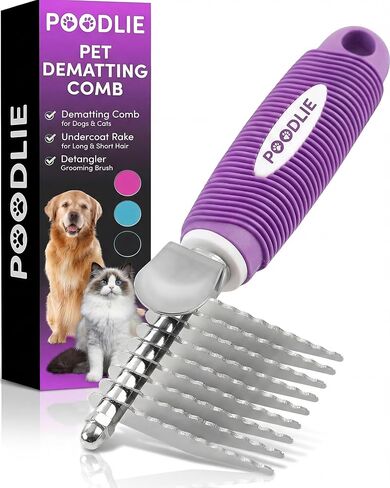 Poodle Pet Dematting Fur Rake Comb Brush Tool - Dog and Cat Comb with Long 2.5 Inches Steel Safety Blades for Detangling Matted or Knotted Undercoat Hair in Saudi Arabia