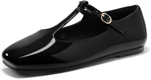 Coutgo Womens Mary Jane Flats T-Strap Closed Square Toe Ballet Flats Ankle Strap Dress Shoes in Saudi Arabia