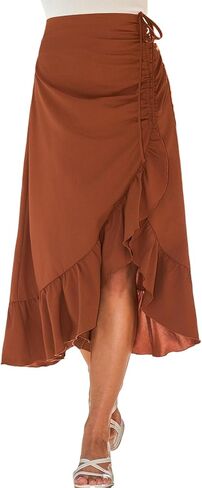 CUPSHE Women's Asymmetrical Midi Skirts Ruffle Flowy Tiered Drawstring Beach Vacation Skirts in Saudi Arabia