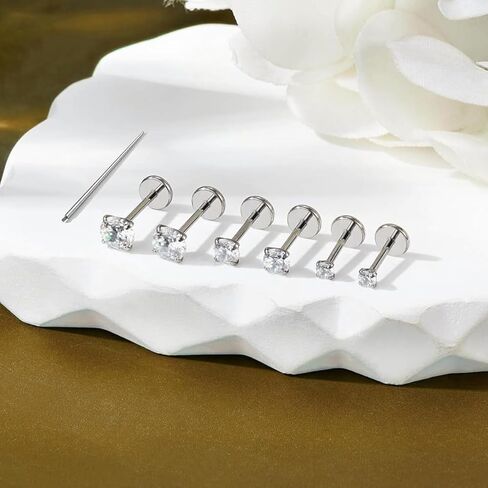 Gnoliew 20G أقراط مسطحة الظهر G23 التيتانيوم الزنمة Labret الغضروف الشفاه ميدوسا محارة Daith Rook Helix هيئة ثقب المجوهرات حلقات الأنف هيبوالرجينيك للنساء الرجال in Saudi Arabia