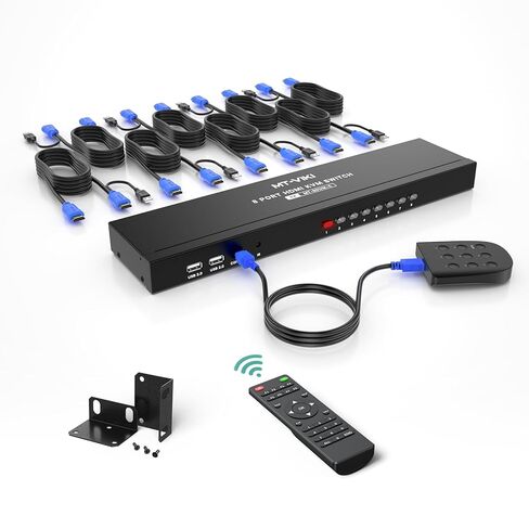 8 منافذ KVM Switch HDMI، MT-VIKI 4K @ 30 هرتز حامل حامل KVM HDMI Switch مع جهاز تحكم عن بعد بالأشعة تحت الحمراء وسلك لسطح المكتب و8 كابلات HDMI KVM in Kuwait