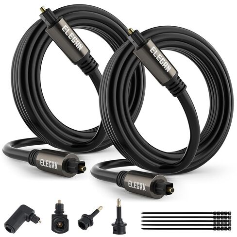 Elecan Optical Audio Cable 30 Ft Digital Audio Toslink Cable Cord-Fiber Optic-Gold Plated-Flexiable&Durable-for Home Theater,Sound Bar,PS4&Xbox-with 4 Right Angled and Mini Toslink Adapters+Ties in Kuwait
