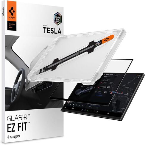 Spigen Tempered Glass Screen Protector [GlasTR EZ FIT] designed for Tesla Model 3 / Y Dashboard Touchscreen - Crystal Clear in Saudi Arabia