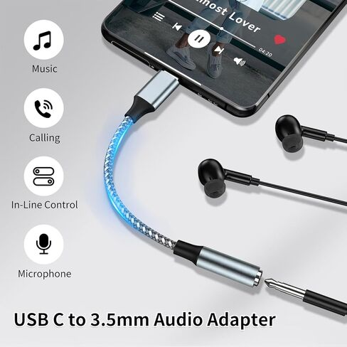 كابل صوت Aux إلى USB C 3.5 مم (4 أقدام)، سلك مقبس سماعة رأس من النوع C إلى 3.5 مم للسيارة، سلك ستيريو للسيارة متوافق مع Samsung Galaxy S22 S22+ S21 Dongle Google مكبر الصوت Ipad Pro in Kuwait