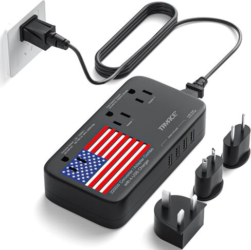 محول جهد حصري بقدرة 2200 واط من TryAce ومحول سفر 10 أمبير مع 4 منافذ USB، ومحول طاقة يتنحى من 220 فولت إلى 110 فولت لمجفف الشعر/مملس الشعر/مكواة تجعيد الشعر، قابس الولايات المتحدة/المملكة المتحدة/الاتحاد الأوروبي أسود in Saudi Arabia