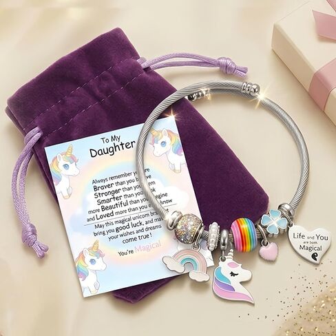 Unicorn Charm Bracelet for Women Colorful CZ Beaded Unicorn Bracelet Birthday Gifts for Daughter Granddaughter Niece in Saudi Arabia