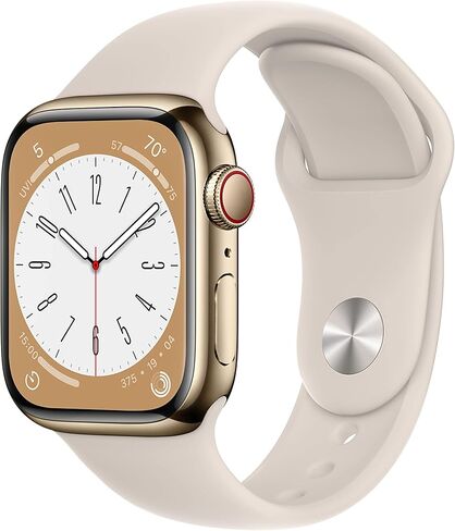 Apple Watch Series 8 (GPS + Cellular, 41MM) Gold Stainless Steel Case with Starlight Sport Band, S/M (Renewed Premium) in Saudi Arabia