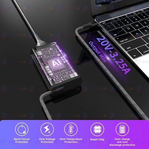 شاحن USB C 65 وات لشاحن الكمبيوتر المحمول Lenovo: شاحن Lenovo Thinkpad T480 T480s T490 T580 T14 T16 gen 1 gen 2 X1، Yoga C740 C940 C930 920 C630 730 720 7i، 45W Chromebook، سلك محول طاقة من النوع C in Kuwait