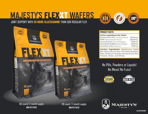 Majesty's Flex XT Wafers - Superior Horse / Equine Joint Support With Increased Supplement Levels - Glucosamine, MSM, Yucca, Vitamin C - 30 Count (1 Month Supply) in Saudi Arabia