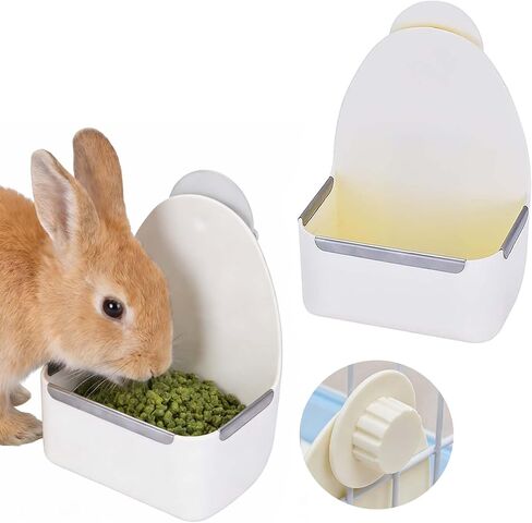 kathson Food and Water Bowl Cage Feeder for Rabbits Dish Feeder Removable Hanging Spill Proof Anti Bite for Rabbit, Guinea Pig, Chinchilla, Hamster, Ferret (Beige) in Kuwait