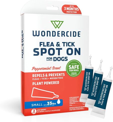 Wondercide - بقعة على الكلاب من البراغيث والقراد - طارد للبراغيث والقراد والبعوض، وقاية للكلاب بالزيوت العطرية الطبيعية - حماية تصل إلى 3 أشهر - 3 أنابيب صغيرة بوزن 0.05 أونصة in Kuwait