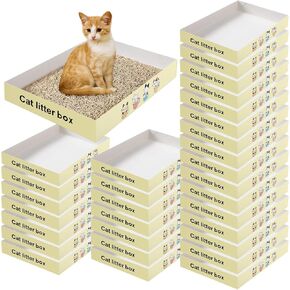 30 Pcs Disposable Cat Litter Box Foldable Paper Kitty Litter Tray 13.8 x 10 x 2 Inch Portable Kitten Litter Box Low Entry Waterproof Lightweight Cardboard Litter Tray (Blue Meow) in Saudi Arabia