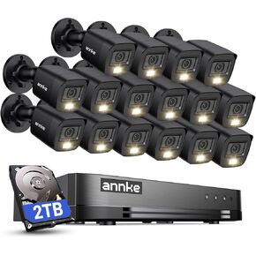 ANNKE 16CH 3K Lite FHD AI Surveillance Security Camera System with 2TB Hard Drive and 8X 2MP Outdoor Weatherproof CCTV Cameras, Smart Human Vehicle Detection, Day/Night Vision, Smartphone Remote View in Kuwait