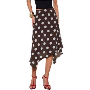 Verdusa Women's Polka Dots Chiffon Skirt Vintage Asymmetrical Midi Skirts in Kuwait