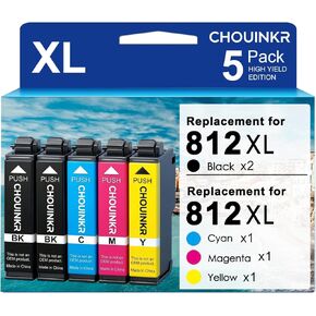 خراطيش حبر 812XL معاد تصنيعها لحزمة كومبو خراطيش الحبر Epson 812XL 812XL للاستخدام مع طابعة Workforce Pro WF-7310 WF-7820 WF-7840 EC C7000 (2 أسود سماوي أرجواني أصفر، 5 عبوات) in Kuwait