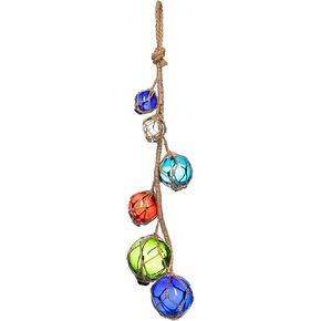 Glass Fishing Floats | Aqua Japanese Glass Floats Strand 2"-4" | Nautical Rope Ball | Strand of 6 | Nautical Themed Wall Decor | Beach House Decor | Glass Buoys for Decoration & Ocean Room Decor in Saudi Arabia