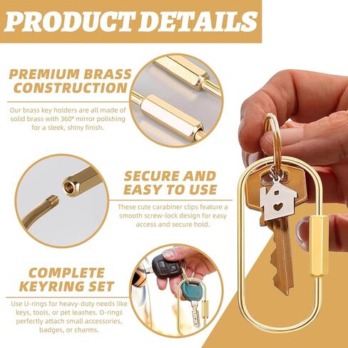 Gold Brass Key Rings, Purse Bag Charms for Handbags, Screw Lock Key Organizer, Carabiner Keychain Clip for Keys, Luggage Tags, Pet Collar Clips and Outdoor Accessories, （5Pack ） in Saudi Arabia