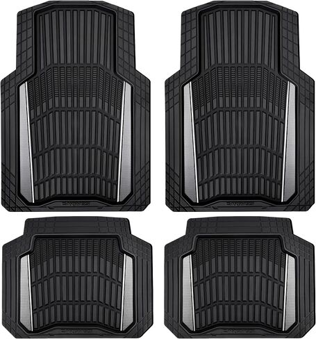 CAR PASS Heavy Duty Rubber Car Floor Mats, Deep Waterproof Car Floor Mats All Weather, Aluminum Film Floor Mats for Cars Non-Slip Universal Trim to Fit for SUVs Trucks Sedans Vans, Black Grey Metallic in Saudi Arabia