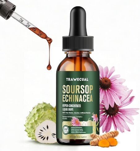 Soursop Graviola Liquid Drops – 5 in 1 with Echinacea, Turmeric, VC, Zinc, 10:1 Concentrate Soursop Bitters for Immune Support, Cellular Health and Antioxidant Support in Saudi Arabia