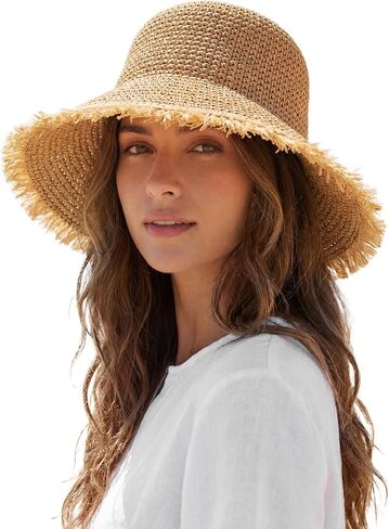 Beach Hats for Women - Straw Bucket Hats for Women, Packable Sun Hat Womens with Chin Strap, UPF 50+ Summer Protection in Saudi Arabia