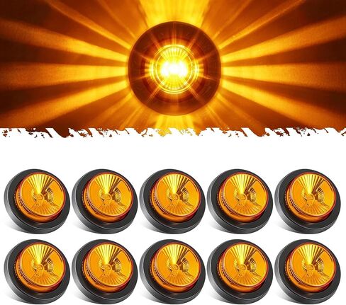 Partsam 10Pcs 2.5 inch Round Amber 8 LED Trailer Marker Lights, Clearance Light with Pigtail and Grommets for Camper RV Semi-trucks Flatbeds in Saudi Arabia