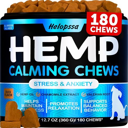 Hemp Calming Chews for Dogs with Anxiety and Stress - 180 Soft Dog Calming Treats - Dog Anxiety Relief - Storms, Barking, Separation - Valerian Root - L-Tryptophan - Hemp Oil - Made in USA in Kuwait
