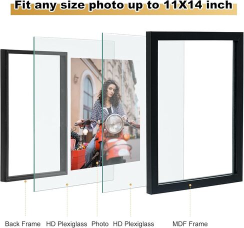 مجموعة إطارات صور عائمة مقاس 11 × 14 مكونة من قطعتين، إطار عائم من زجاج شبكي عالي الدقة للصور مقاس 8 × 10 أو 8.5 × 11 أو عرض كامل للصور مقاس 11 × 14 على سطح الطاولة أو التعليق على الحائط، أسود in Saudi Arabia