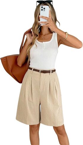 SHENHE Women's Bermuda Shorts Dressy High Waisted Wide Leg Pleated Dress Shorts with Pockets in Saudi Arabia