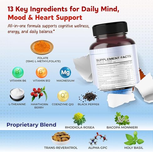 Ultra 5-MTHF مع فيتامين B6 ، B12 ، المغنيسيوم ، CoQ10 و Rhodiola-ملحق All-in-1 لأمراض القلب والأوعية الدموية والمزاج والدماغ-150 كبسولة in Saudi Arabia