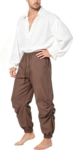 BPURB Men's Cotton Vintage Pants for Renaissance Pirate Viking Medieval Costume Trousers in Saudi Arabia